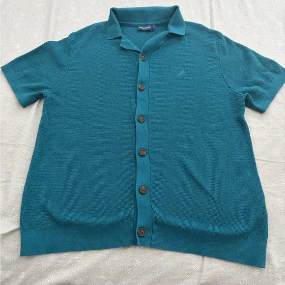 Mens Nautica Teal Short-Sleeve Sweater Polo - Picture 1 of 6